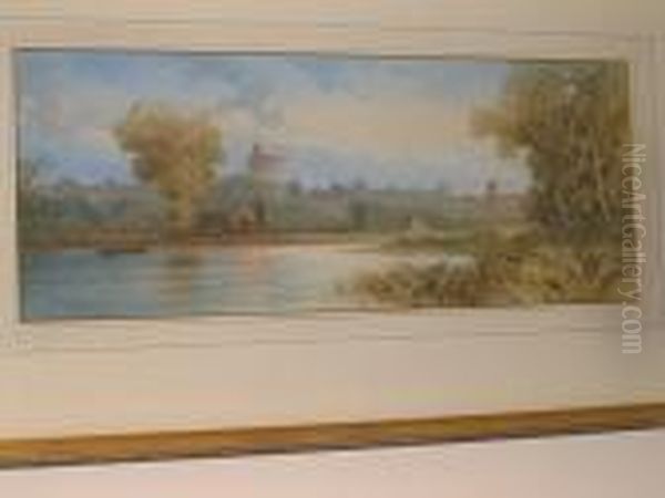 The River Thames With Windsor Castle Beyond. Oil Painting by Edward M. Richardson