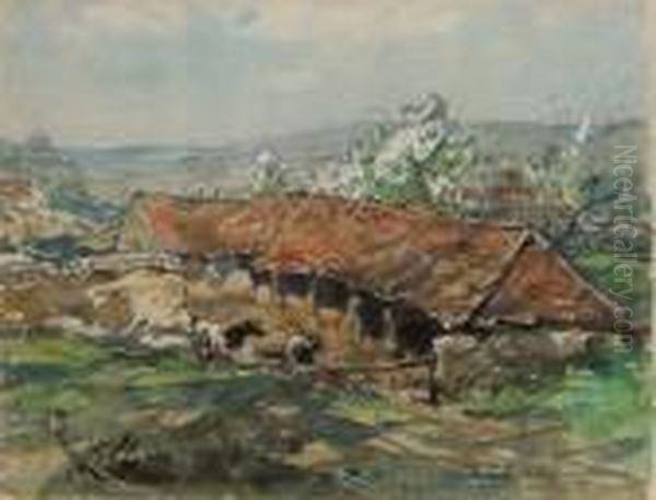 A Somerset Farmyard Oil Painting by Frederick Stuart Richardson