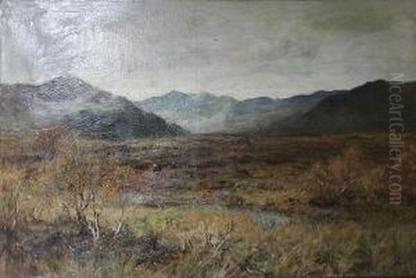 'rising Mists Dunsinane Moss', Figures In Awooded Lowland Landscape Oil Painting by Frederick Stuart Richardson