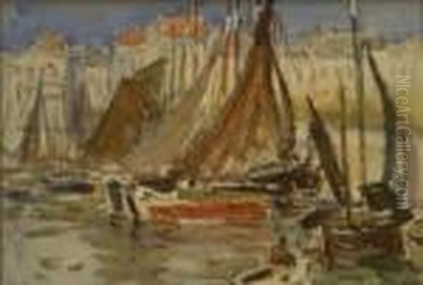 Fishing Boats Whitby Oil Painting by Frederick Stuart Richardson