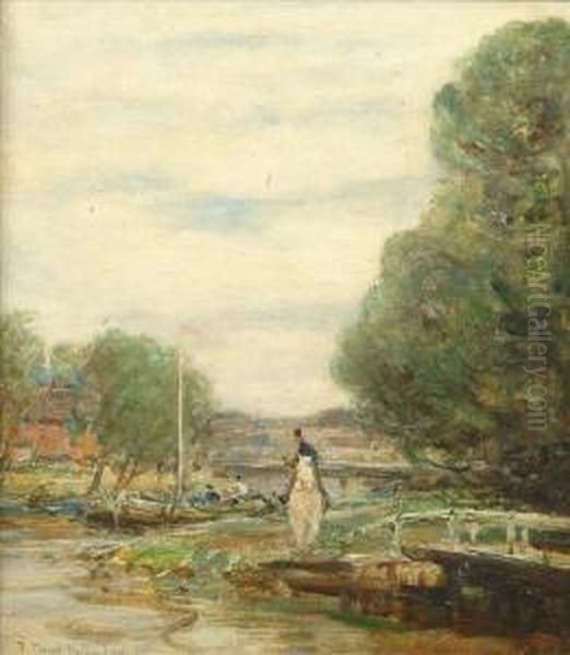 Horseand Rider Approaching A Bridge Oil Painting by Frederick Stuart Richardson