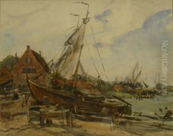 Beached Boats At Whitby Oil Painting by Frederick Stuart Richardson