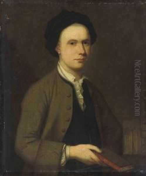 Portrait Of A Gentleman, 
Half-length, Wearing A Brown Coat Andholding A Copy Of 'spectator' Oil Painting by Richardson. Jonathan