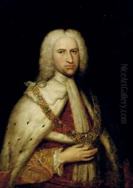 Portrait Of A Nobleman, 
Three-quarter-length, In Garter Robes With The Order Of St. George Oil Painting by Richardson. Jonathan