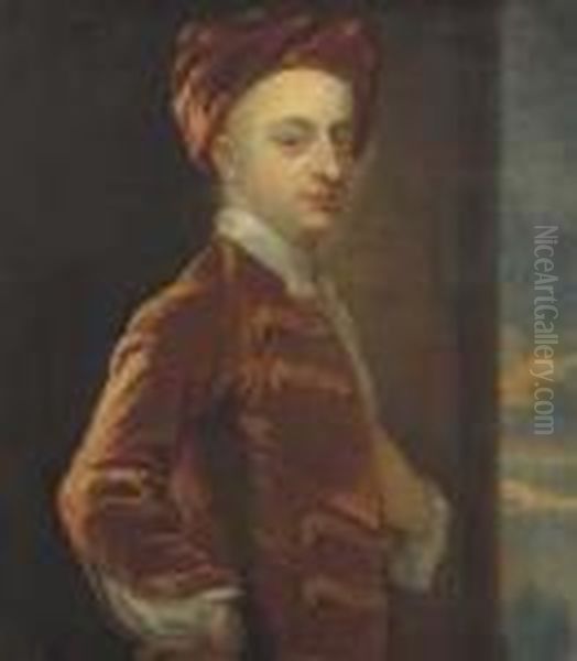 Ritratto Di Giovane Uomo In Giacca E Cappello Di Velluto Rosso Oil Painting by Richardson. Jonathan