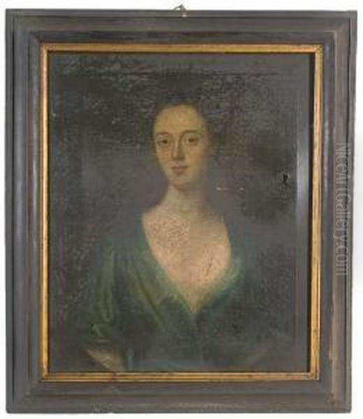 Portrait Of A Lady, Presumably A
 Member Of The Mostyn Or The Lloyd Family, Bust-length, In A Blue Dress 
With A White Chemise Oil Painting by Richardson. Jonathan