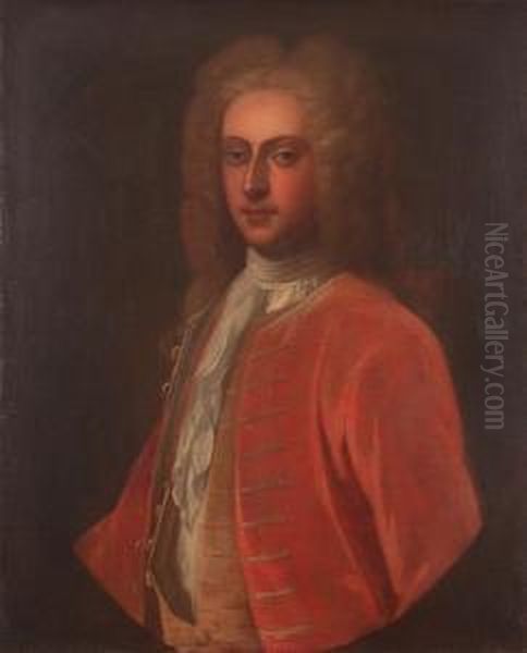 Portrait Of A Gentleman In A Red Coat And White Stock Oil Painting by Richardson. Jonathan