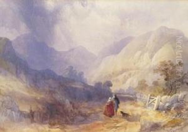 A Couple On A Mountain Pass Oil Painting by Thomas Miles Richardson