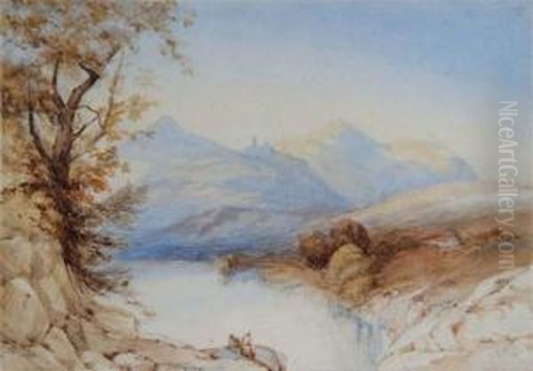 A View Of A Highland Loch Withfigures Seated In The Foreground Oil Painting by Thomas Miles Richardson