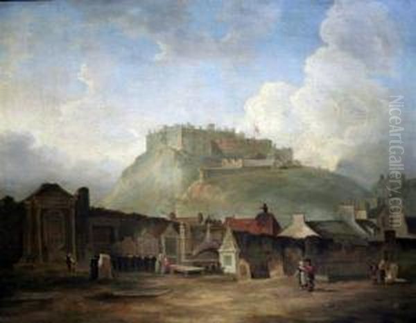 View Of Edinburgh, With The Funeral Of Sir Walter Scott In Theforeground Oil Painting by Thomas Miles Richardson