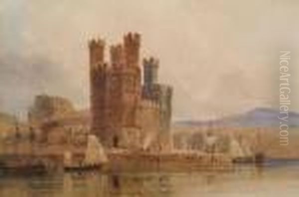 Caernarvon Castle Oil Painting by Thomas Miles Richardson