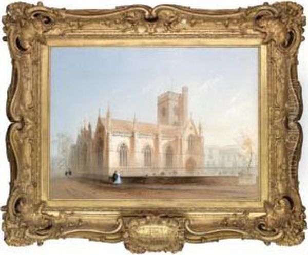 Students Before St. Mary Magdalene Church, Oxford Oil Painting by Thomas Miles Richardson