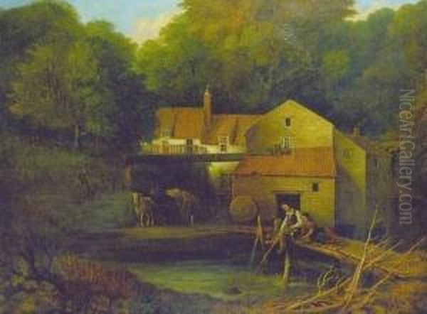 Fishing At The Bridge Oil Painting by Thomas Miles Richardson