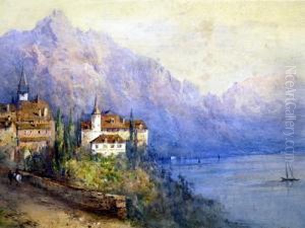 Lakeside Chateaux Oil Painting by Thomas Miles Richardson