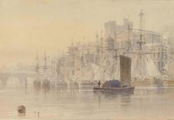 Trading Vessels Moored At The Quayside Oil Painting by Thomas Miles Richardson