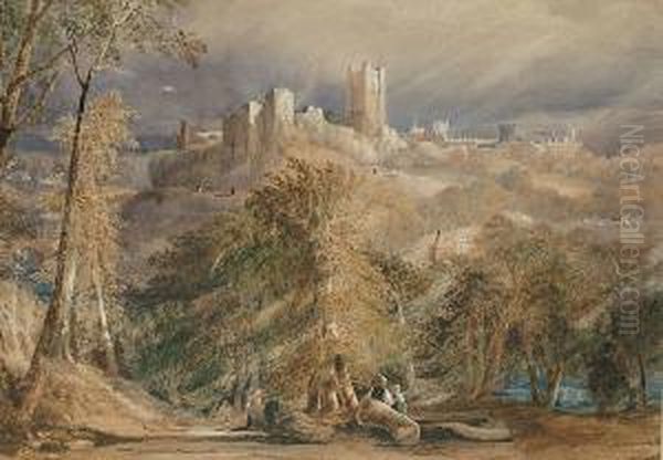 Evening Sun Over Richmond Castle, Yorkshire Oil Painting by Thomas Miles Richardson