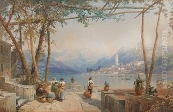 Figures On A Terrace By Lake Como Oil Painting by Thomas Miles Richardson