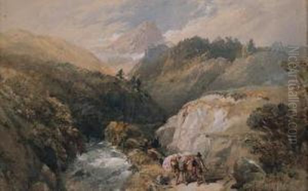 A Figure And A Pack Horse On A Track In The Pyrenees Oil Painting by Thomas Miles Richardson