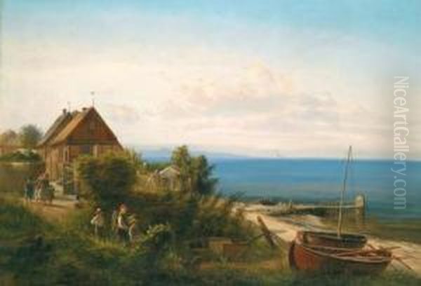 Strandpartie In Danemark Oil Painting by Ferdinand Reichardt