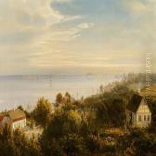 View Of The Sound From Odinshoj 
(odin's Peak), In The Background Kronborg Castle And The Swedish Coast Oil Painting by Ferdinand Reichardt