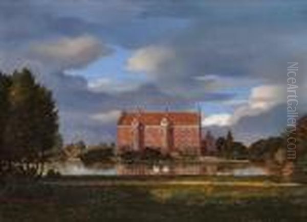 A Manor House Oil Painting by Ferdinand Reichardt