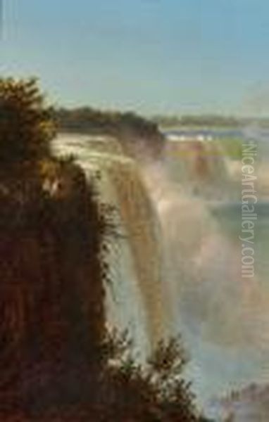 Sunny Day At Niagara Falls Oil Painting by Ferdinand Reichardt