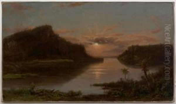 Tropical Sunset Landscape Oil Painting by Ferdinand Reichardt