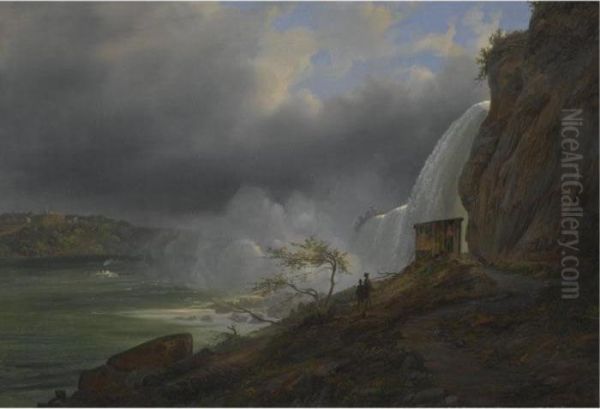 Udflugt Til Niagra Vandfaldet (visiting Niagara Falls) Oil Painting by Ferdinand Reichardt