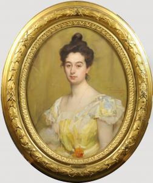 Portrait De Madame Henroz-simonis. Oil Painting by Herman Richir