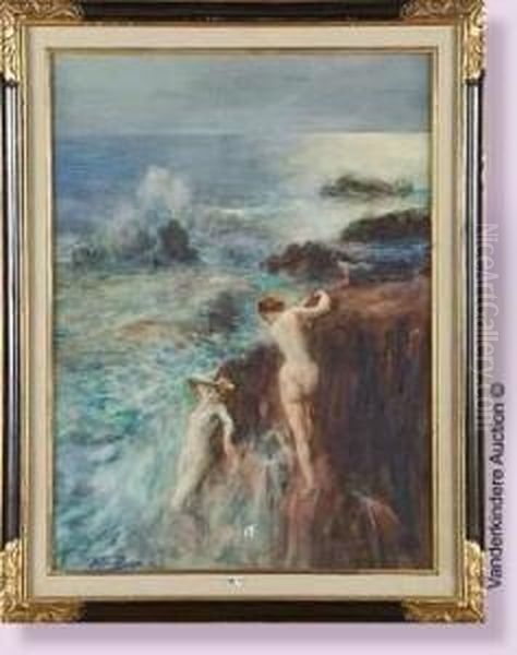 Les Baigneuses En Bord De Mer Oil Painting by Herman Richir