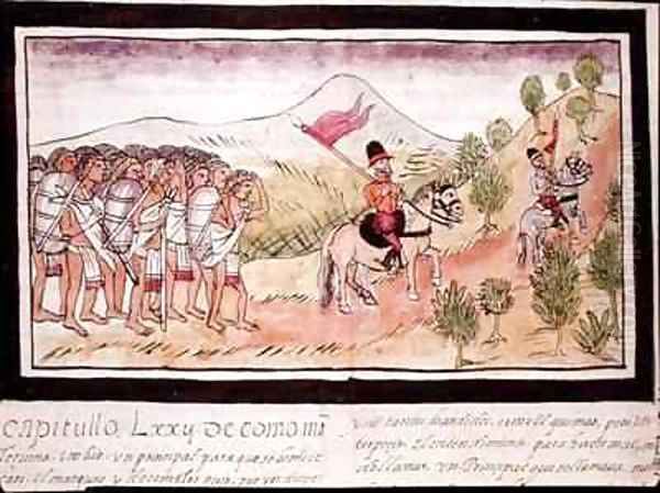 Fol 204v The Totonac Indians Helping the Conquistadors to Transport Materials Oil Painting by Diego Duran