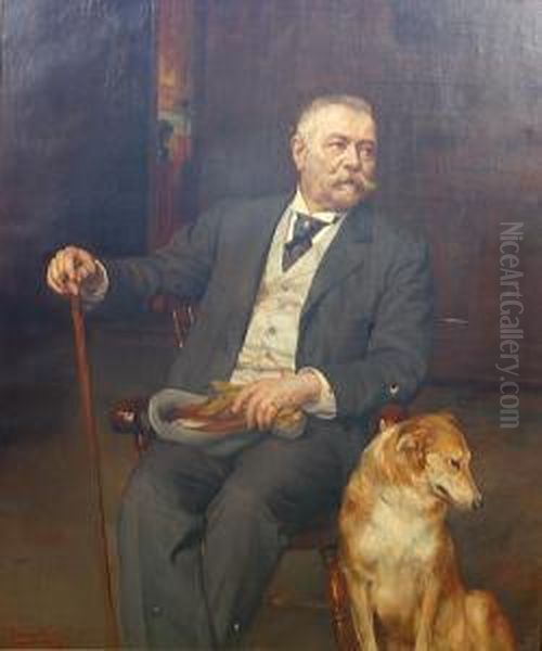 Mannenportret Met Hond. Oil Painting by Herman Richir