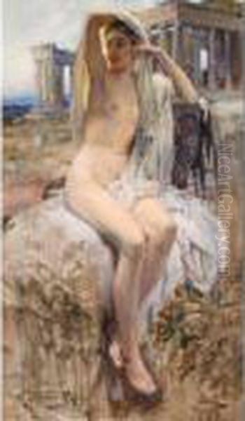 A Grecian Beauty Oil Painting by Herman Richir