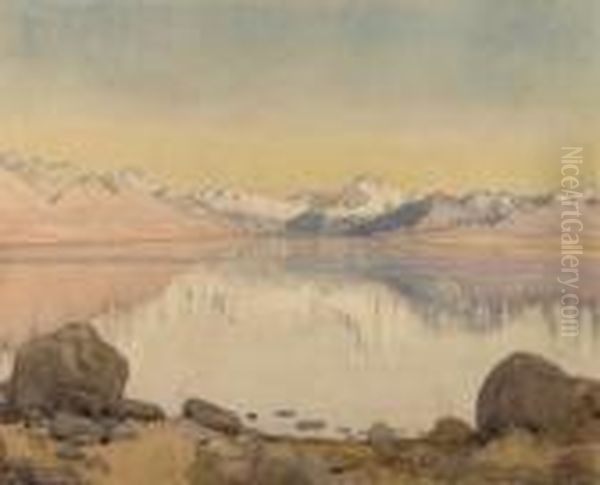 Mount Cook Across Lake Pukaki Oil Painting by Dorothy Kate Richmond