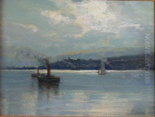 Two Paddlesteamers Oil Painting by James Crowe Richmond