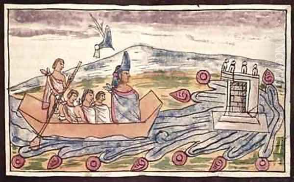 Fol 192v Montezuma II leaving rapidly after hearing of the landing of the Spanish Oil Painting by Diego Duran