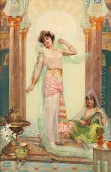 La Belle Du Harem Oil Painting by Edouard Frederic Wilhelm Richter