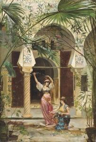 Harem Scene Oil Painting by Edouard Frederic Wilhelm Richter