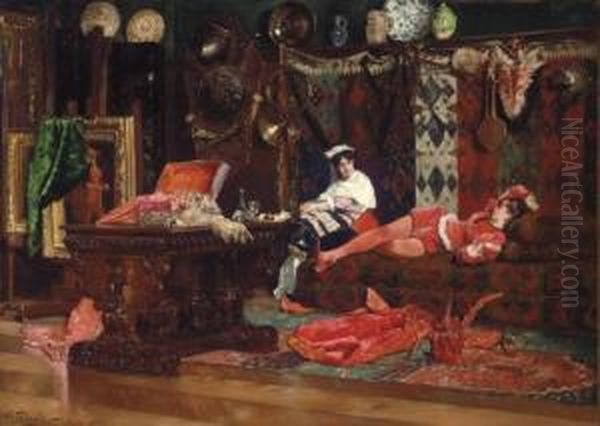 Models In Repose Oil Painting by Edouard Frederic Wilhelm Richter