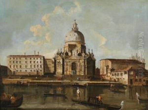 Venice, The Grandcanal Looking Towards The Church Of Santa Maria Della Salute Oil Painting by Giovanni Richter