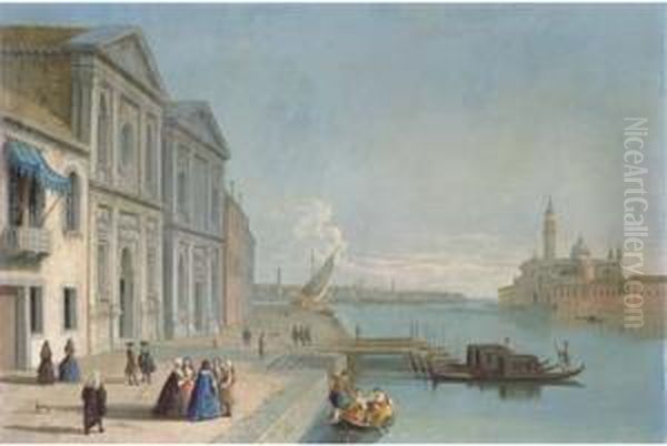 San Giorgio Maggiore, Venice, From The Canale Della Grazia Oil Painting by Giovanni Richter