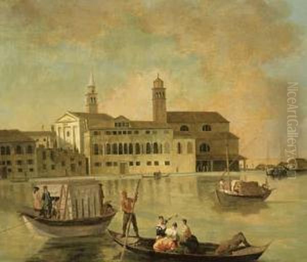 Venice, A View Of San Biagio And The Church Of San Biagio Oil Painting by Giovanni Richter