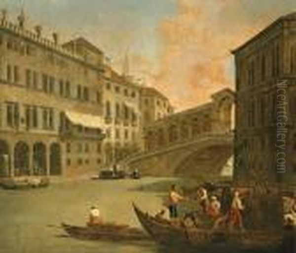 Venice, A View Of The Grand Canal With The Rialto Bridge From The North Oil Painting by Giovanni Richter