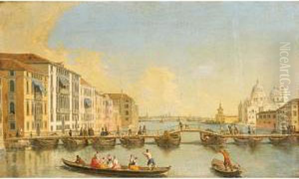 View Of The Grand Canal And Santa Maria Della Salute, Venice Oil Painting by Giovanni Richter