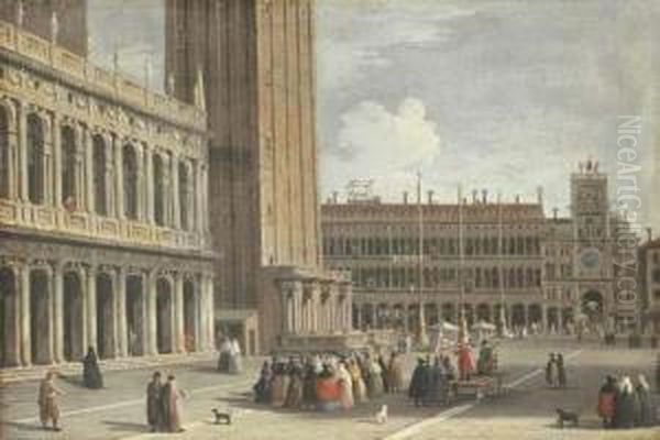 Venice: The Piazza San Marco 
Looking North From The Piazzetta Towards The Torre Del'orologio Oil Painting by Giovanni Richter