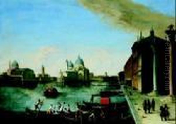 Venezia, Il Bacino Di San Marco 
Con La Piazzetta, Punta Della Dogana, E L'isola Di San Giorgio Oil Painting by Johann Richter