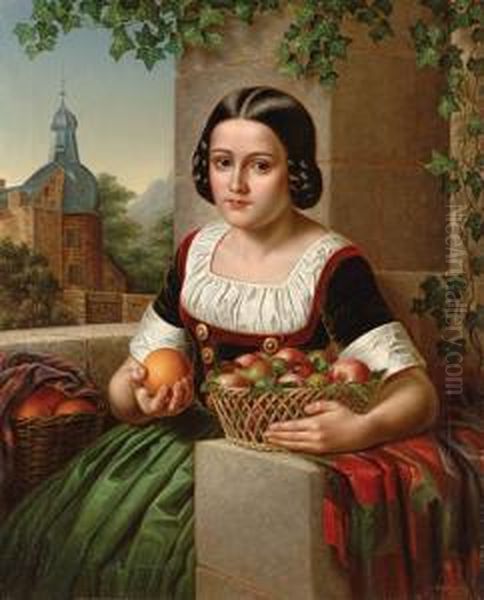 Dziewczyna Z Koszami Jablek I Pomaranczy Oil Painting by Johann Carl August Richter