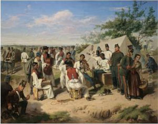 Szene Aus Dem Italienischen 
Feldzuge (austrian Soldiers Restingduring The Italian Campaign) Oil Painting by Wilhelm Richter