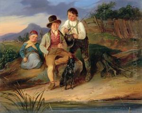 Die Jungen Angler Oil Painting by Wilhelm Richter