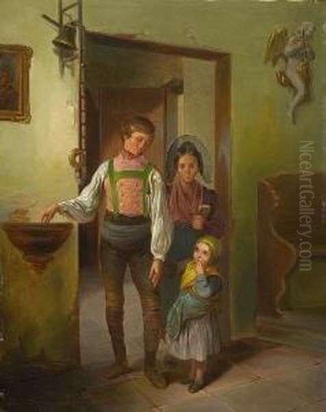 Der Erste Kirchgang. Oil Painting by Wilhelm Richter